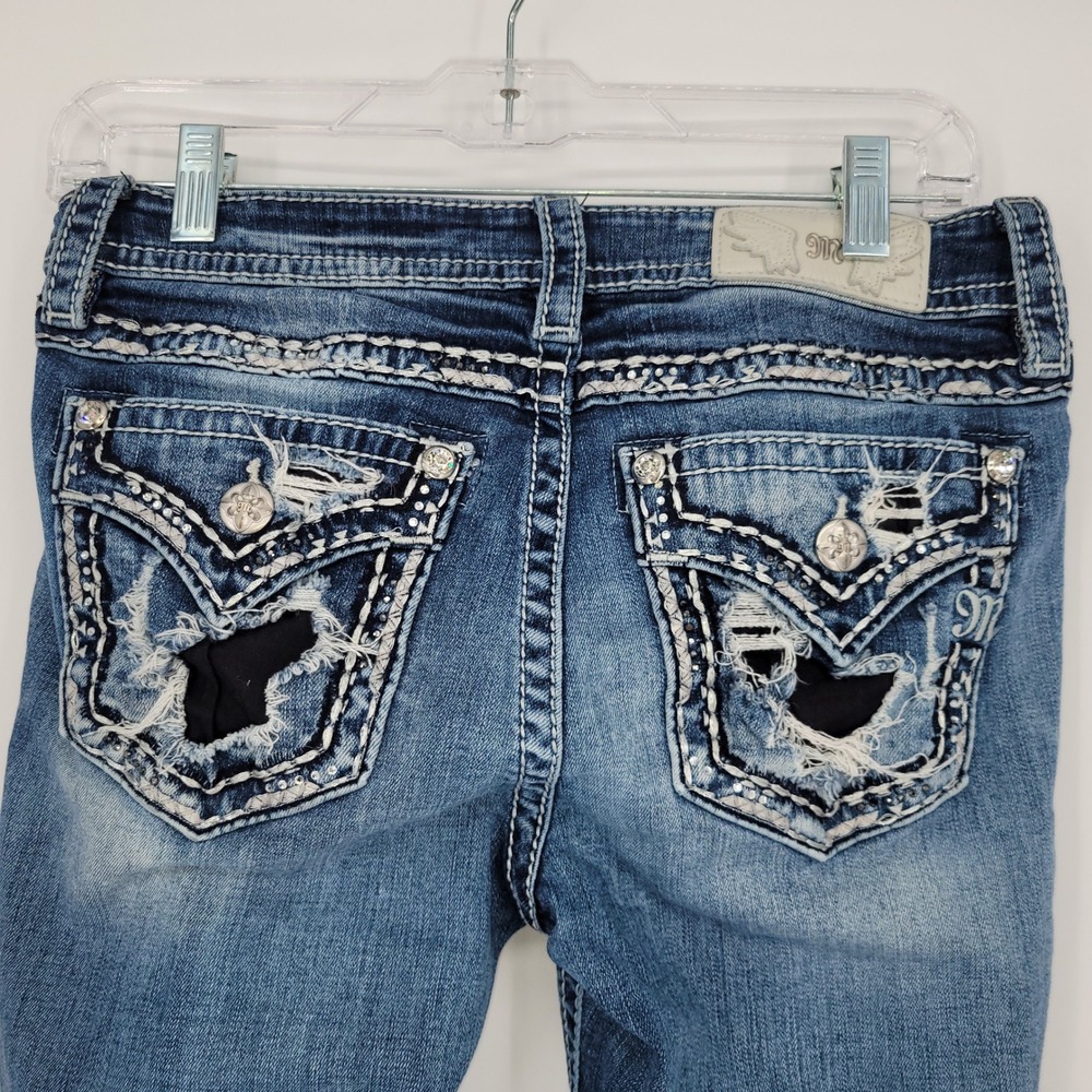 Miss Me Mid Rise Skinny Distressed Embellished Jeans Medium Wash Size 29 - Picture 3 of 8